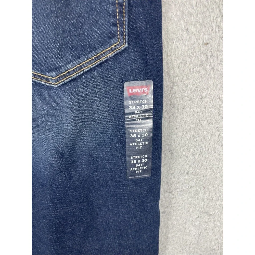 Levis 541 Athletic Taper Jeans Mens 38x30 Blue Dark Wash Fade Stretch NWT